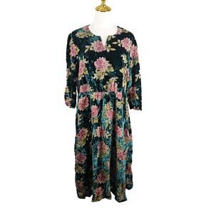 Coldwater Creek Crushed Burnout Velvet Floral Midi Dress Boho Romantic Sz Large